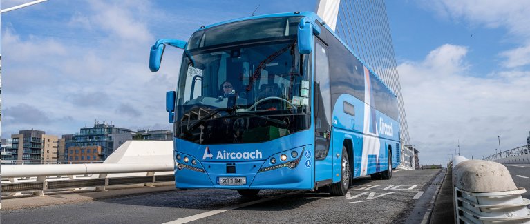 Aircoach bus crossing dublin river