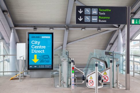 Image of Dublin Airport showing stairs to airlink bus stops